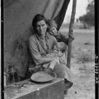 Migrant agricultural worker's family. Seven children without food. Mother aged thirty-two. Father is a native Californian. Nipomo, California